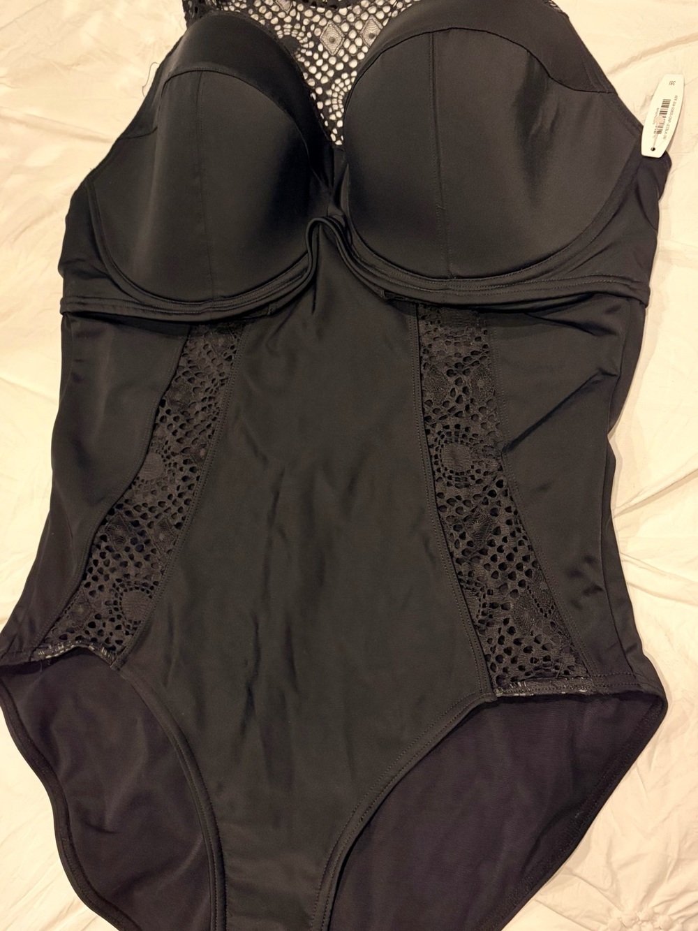 Adore Me Black Lace-Panel Sculpting Bodysuit